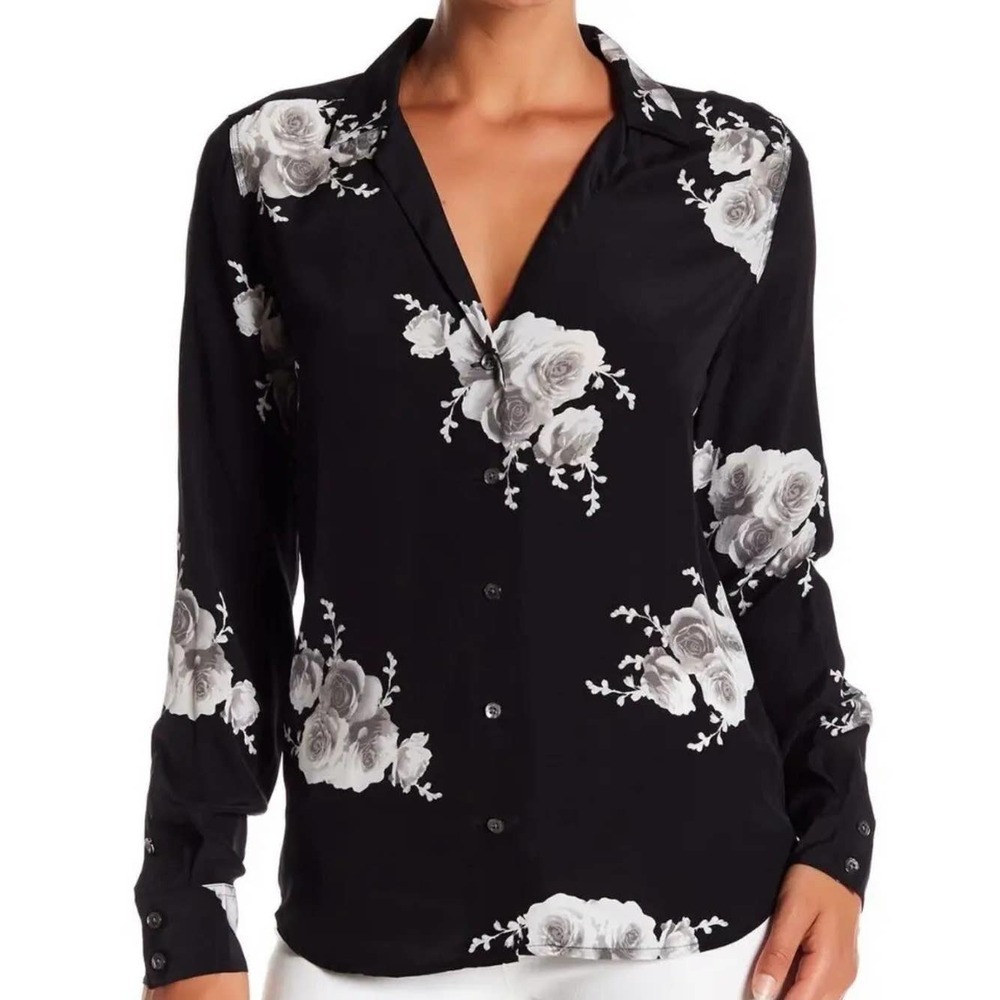 Equipment Femme Women's Reese Clean Black White Floral Silk Blouse Size Small